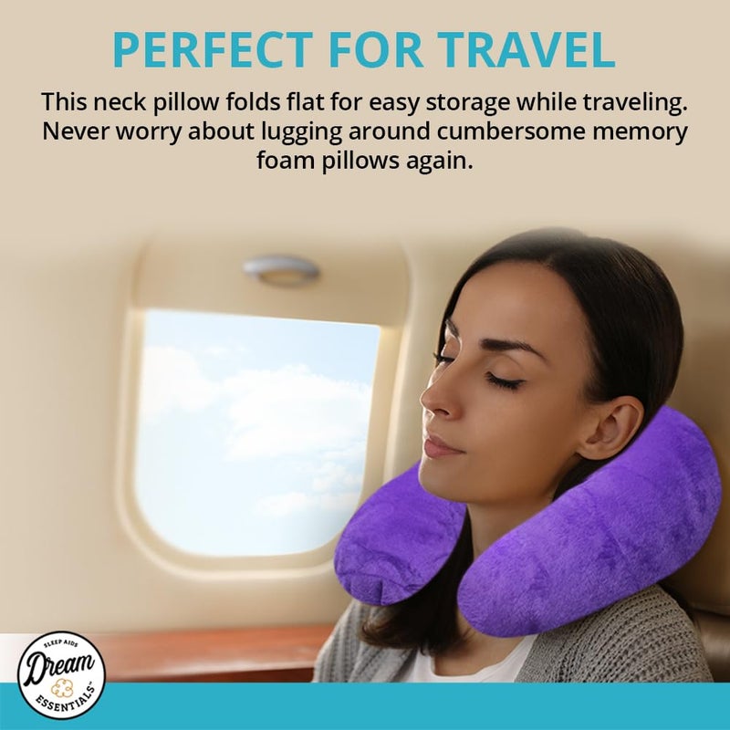 Dream Essentials Wild Essentials Inflatable Travel Neck Pillow, U-Shape with Washable Soft Cover (Purple) - Image 4